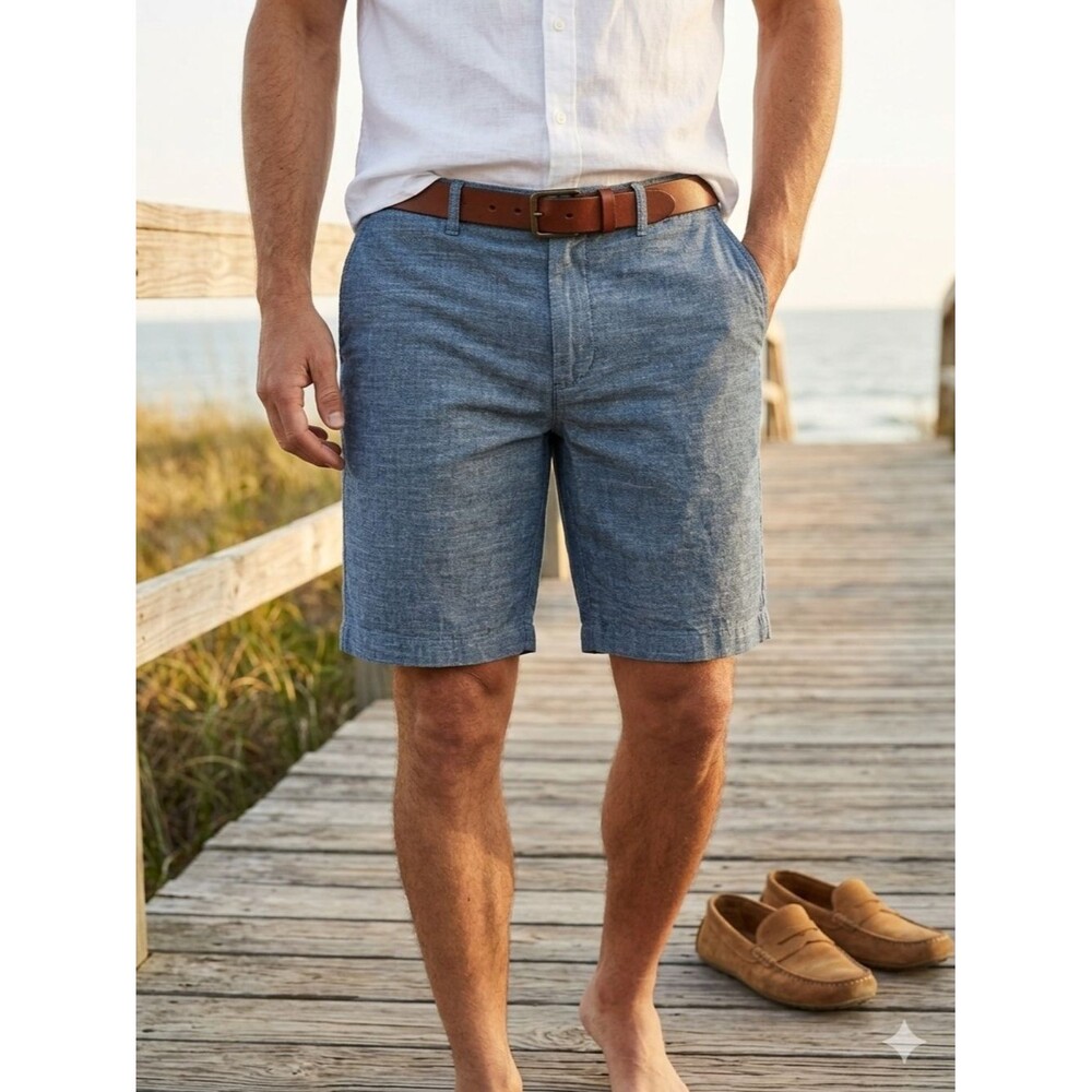 Goodfellow Men’s 40 NWT Linden Flat Front Shorts Blue Cotton Chambray 9"